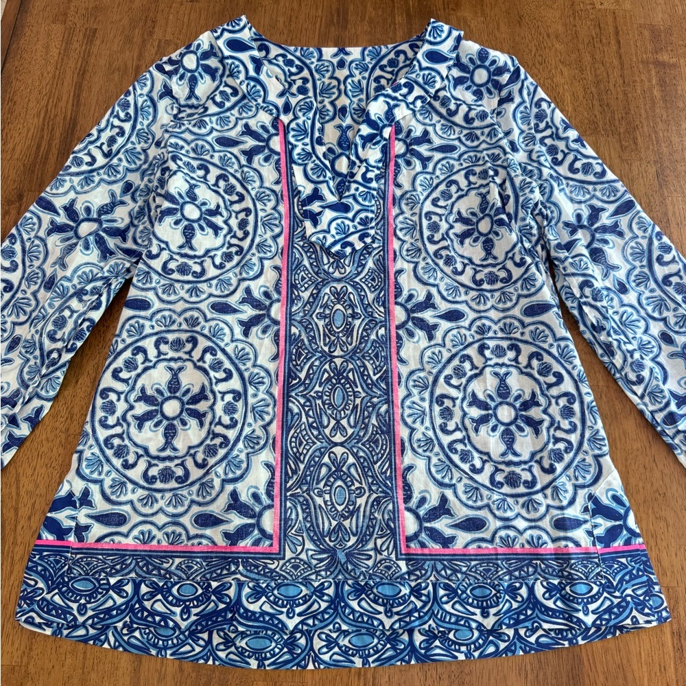 Lilly Pulitzer Amelia Island Tunic Top SZ M Resort White Pooling Around - Picture 13 of 15